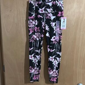 NWT Yogalicious Black and Pink Floral Leggings